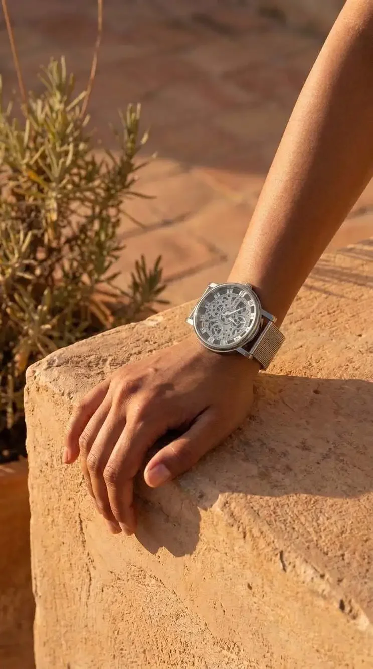 McyKcy Stainless Steel Skeleton Mechanical Wrist Watch
